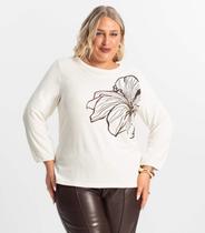 Blusa Feminina Plus Size Manga 7/8 Secret Glam Bege