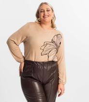 Blusa Feminina Plus Size Manga 7/8 Secret Glam Marrom