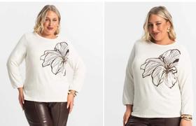 Blusa Feminina Plus Size Manga 7/8 Secret Glam S01741 Blusa Feminina Plus Size Manga 7/8 Secret Glam S01741