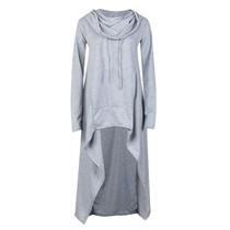 Blusa feminina plus size manga comprida com capuz suéter sólido blusa irregular