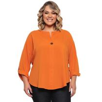 Blusa Feminina Plus Size Manga Curta com Botão Moda Casual