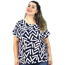 Blusa Feminina Plus Size Manga Curta Estampada Poliamida