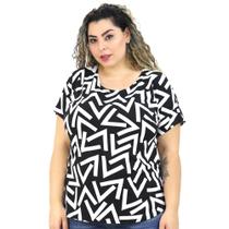 Blusa Feminina Plus Size Manga Curta Estampada Poliamida