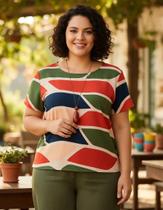 Blusa Feminina Plus Size, Manga Curta, Estampada, Tam. 48 Blusa Feminina Plus Size, Manga Curta, Estampada, Tam. 48