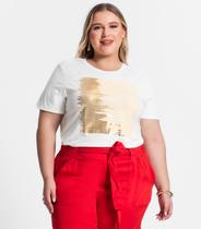 Blusa Feminina Plus Size Manga Curta Secret Glam Bege