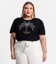 Blusa Feminina Plus Size Manga Curta Secret Glam Preto