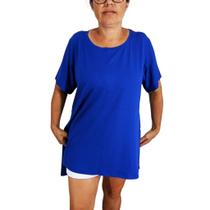 Blusa Feminina Plus Size Manga Curta Tapa Bumbum em Viscose e Elastano - Conforto e Estilo Azul Royal G2