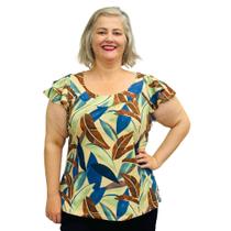 Blusa Feminina Plus Size Manga Godê Bata Estampada