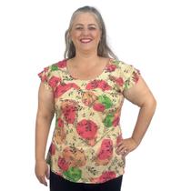 Blusa Feminina Plus Size Manga Godê Bata Estampada