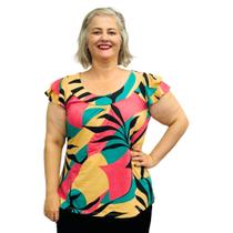 Blusa Feminina Plus Size Manga Godê Bata Estampada