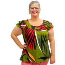 Blusa Feminina Plus Size Manga Godê Bata Estampada