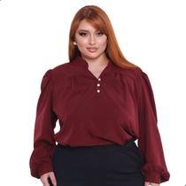 Blusa Feminina Plus Size Manga Longa Bufante Evangélica