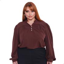 Blusa Feminina Plus Size Manga Longa Bufante Evangélica