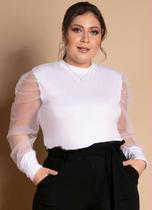 Blusa Feminina Plus Size Manga Longa Bufantes Tule