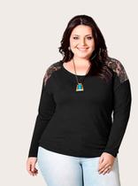 Blusa Feminina Plus Size, Manga Longa Com Renda, Tam. 54/56 Blusa Feminina Plus Size, Manga Longa Com Renda, Tam. 54/56