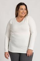 Blusa Feminina Plus Size Manga Longa Cotton Decote "V" - Serena