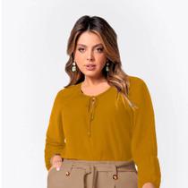 Blusa Feminina Plus Size Manga Longa Decote