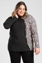 Blusa Feminina Plus Size Manga Longa Detalhe Animal Print - Serena Blusa Feminina Plus Size Manga Longa Detalhe Animal Print - Serena