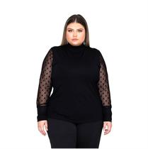 Blusa Feminina Plus Size Manga Longa em Tule Confortável Blusinha Camisa Social Visco Lycra