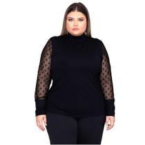 Blusa Feminina Plus Size Manga Longa em Tule Confortável Soltinha Social - BLUSA PLUS SIZE MANGA LON
