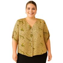 Blusa Feminina Plus Size, Manga Longa, Estampa de Oncinha, Tams 46 e 48 Blusa Feminina Plus Size, Manga Longa, Estampa de Oncinha, Tams 46 e 48