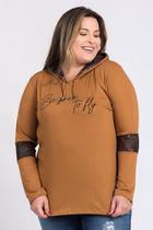 Blusa Feminina Plus Size Manga Longa Estampada "Be free to fly" Capuz - Serena