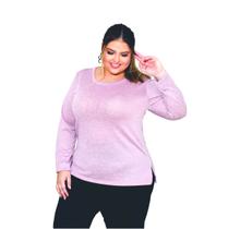 Blusa Feminina Plus Size Manga Longa Tricô Blusinha Confortável Soltinha Social