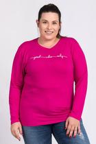 Blusa Feminina Plus Size Manga Longa Visco Estampada "Good vibes only" - Serena Blusa Feminina Plus Size Manga Longa Visco Estampada "Good vibes only" - Serena