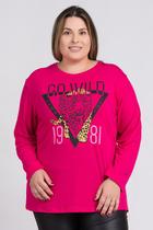 Blusa Feminina Plus Size Manga Longa Visco Estampada "Tigre" - Serena