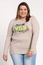 Blusa Feminina Plus Size Manga Longa Visco Estampada "Wild" - Serena