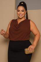 Blusa Feminina Plus Size Marrom Café Estilosa Decote Gola Boba G1 Tendência Blusa Feminina Plus Size Marrom Café Estilosa Decote Gola Boba G1 Tendência