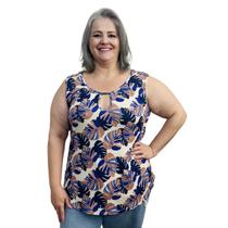 Blusa Feminina Plus Size Moda Clássica Regata Estampada - g3 - Estampa 004 Blusa Feminina Plus Size Moda Clássica Regata Estampada - g3 - Estampa 004