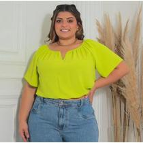 Blusa feminina plus size ombro a ombro duna decote V tendência feminina