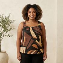 Blusa Feminina Plus Size Regata Estampada Gola Quadrada -