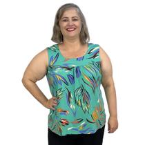 Blusa Feminina Plus Size Senhora Bata Regata Estampada