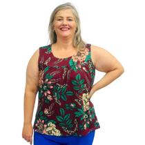 Blusa Feminina Plus Size Senhora Bata Regata Estampada