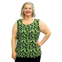 Blusa Feminina Plus Size Senhora Bata Regata Estampada