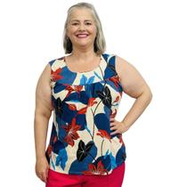 Blusa Feminina Plus Size Senhora Bata Regata Estampada