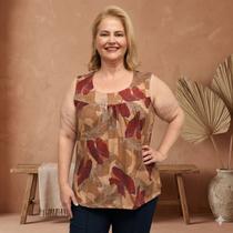 Blusa Feminina Plus Size Senhora Bata Regata Estampada - - estampa 07 - g2