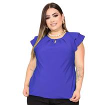 Blusa Feminina Plus Size Social Manga Curta Detalhe Gota Botão Crepe