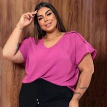Blusa Feminina Plus Size Tamanho Grande Detalhe de Botão no Ombro G1 G2 G3 Tecido Duna Premium