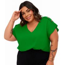 Blusa Feminina Plus Size Tamanho Grande Detalhe de Botão no Ombro G1 G2 G3 Tecido Duna Premium Blusa Feminina Plus Size Tamanho Grande Detalhe de Botão no Ombro G1 G2 G3 Tecido Duna Premium