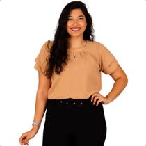 Blusa Feminina Plus Size Tecido Duna Pipoca Manga Curta Várias Cores