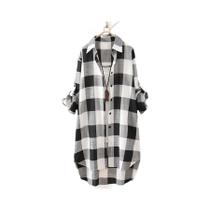 Blusa Feminina plus Size Vintage Com Listras E Xadrez, Manga Longa, Leve Para Viagem, Estilo Coreano