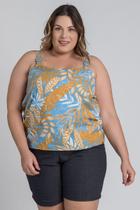 Blusa Feminina Plus Size Visco Alcinhas Detalhe Fivela Folhagem - Cereja Rosa