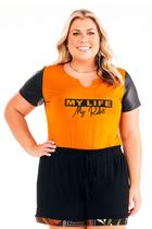 Blusa Feminina Plus Size Visco Estampada "MY LIFE MY RULES" Mangas Cirre - Lepoque