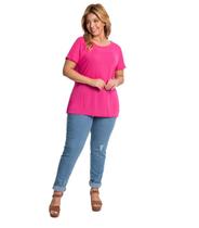 Blusa Feminina Plus Size Visco Tricot Secret Glam Rosa