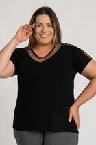 Blusa Feminina Plus Size Visco Tule Decote Mangas - Serena