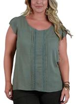 Blusa Feminina Plus Size Viscose Com Renda