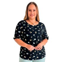 Blusa Feminina, Plus Size, Viscose, Manga Curta, Até 52 Blusa Feminina, Plus Size, Viscose, Manga Curta, Até 52